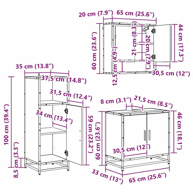 Casa si Gradina - Mobilier - Seturi de mobilier - Seturi baie - Set de mobilier pentru baie 3 pcs Lemn Vechi Lemn compozit - Infinity.ro