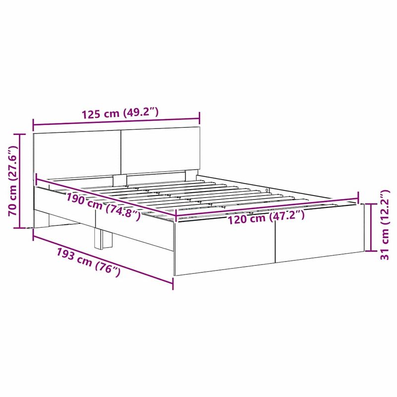 Casa si Gradina - Mobilier - Paturi si accesorii - Paturi - Cadru de pat Stejar Artizanal 120 x 190 cm Lemn compozit - Infinity.ro