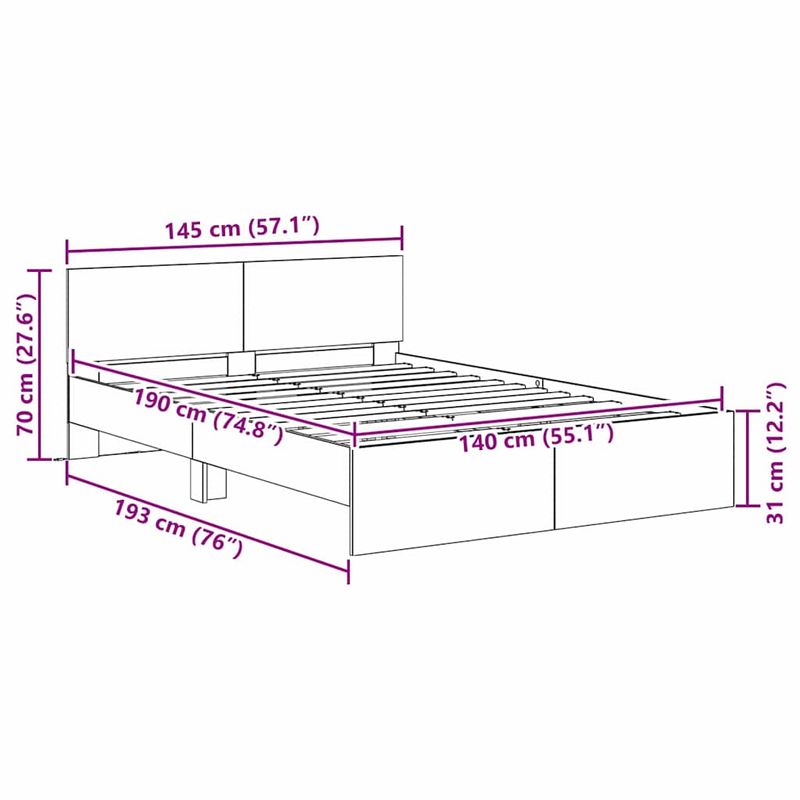 Casa si Gradina - Mobilier - Paturi si accesorii - Paturi - Cadru de pat cu headboard Lemn Vechi 140 x 190 cm Lemn compozit - Infinity.ro