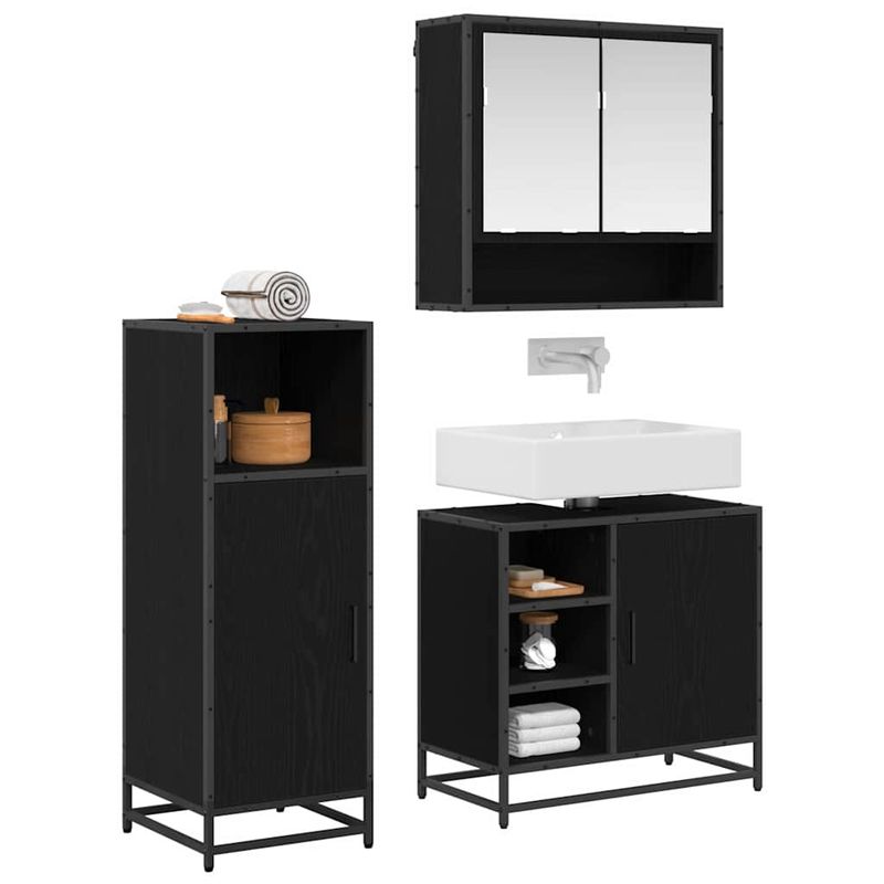 Casa si Gradina - Mobilier - Seturi de mobilier - Seturi baie - Set de mobilier pentru baie 3 pcs Stejar Negru Lemn compozit - Infinity.ro