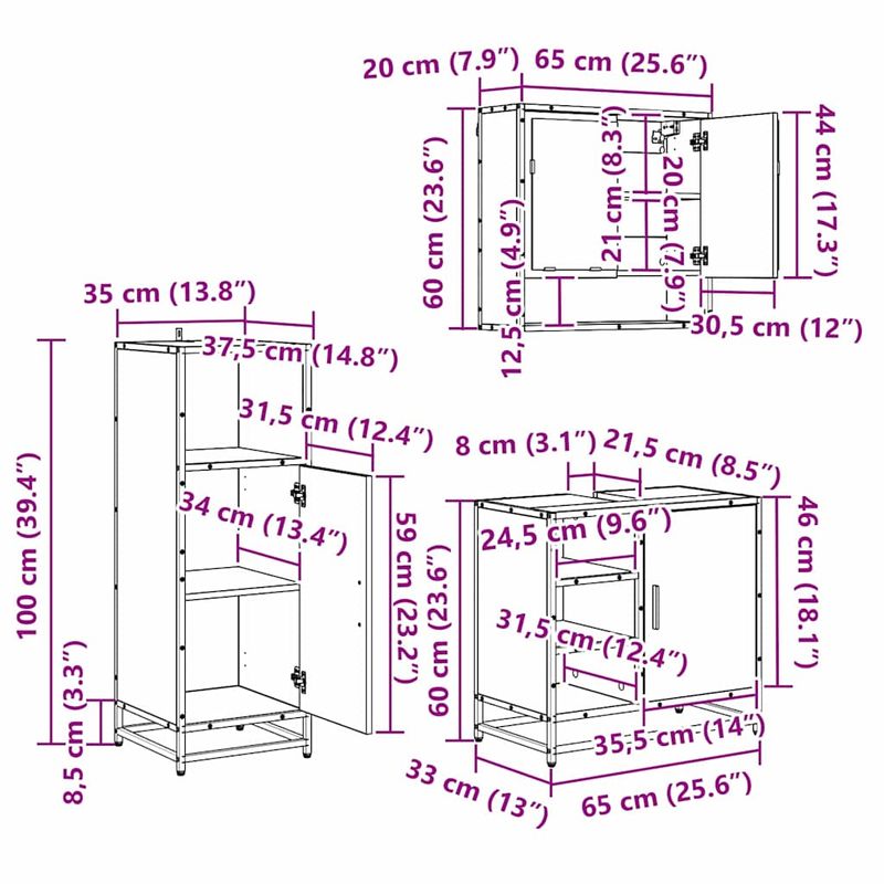 Casa si Gradina - Mobilier - Seturi de mobilier - Seturi baie - Set de mobilier pentru baie 3 pcs Stejar Negru Lemn compozit - Infinity.ro