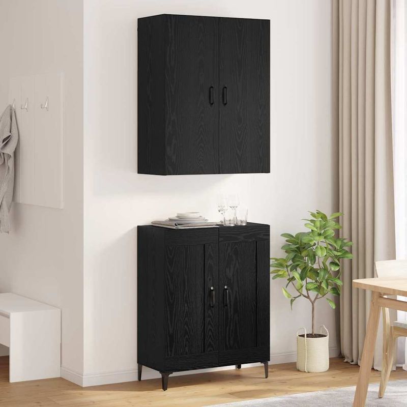Casa si Gradina - Mobilier - Comode si corpuri - Comode - Bufet Stejar Negru 69,5 x 34 x 180 cm Lemn compozit - Infinity.ro