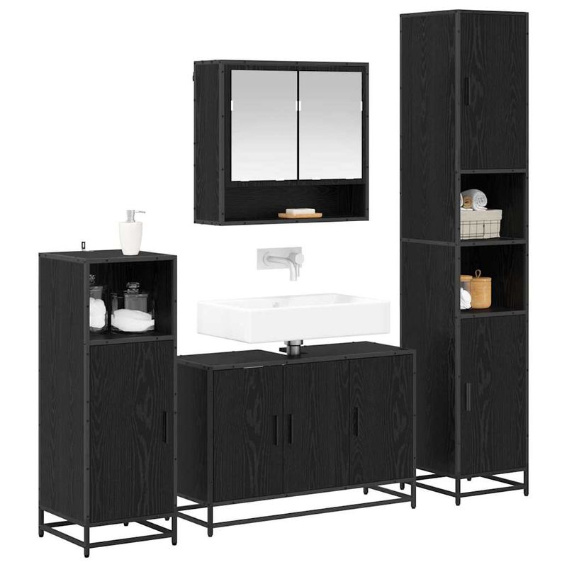 Casa si Gradina - Mobilier - Seturi de mobilier - Seturi baie - Set de mobilier pentru baie 4 pcs Stejar Negru Lemn compozit - Infinity.ro