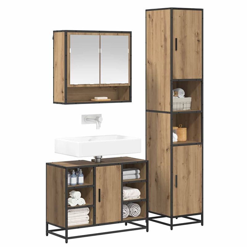 Casa si Gradina - Mobilier - Seturi de mobilier - Seturi baie - Set de mobilier pentru baie cu raft 3 pcs Stejar Artizanal - Infinity.ro
