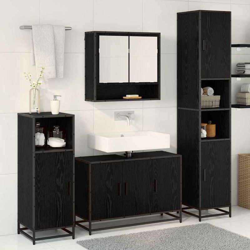 Casa si Gradina - Mobilier - Seturi de mobilier - Seturi baie - Set de mobilier pentru baie 4 pcs Stejar Negru Lemn compozit - Infinity.ro