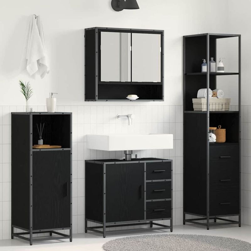 Casa si Gradina - Mobilier - Seturi de mobilier - Seturi baie - Set de mobilier pentru baie 3 pcs Stejar Negru Lemn compozit - Infinity.ro