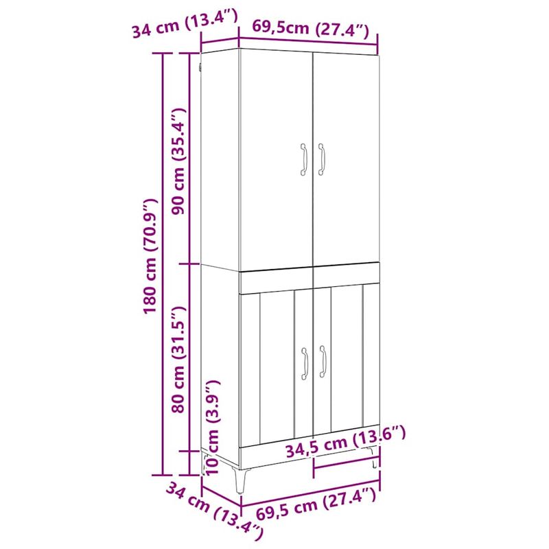 Casa si Gradina - Mobilier - Comode si corpuri - Comode - Bufet Stejar Negru 69,5 x 34 x 180 cm Lemn compozit - Infinity.ro