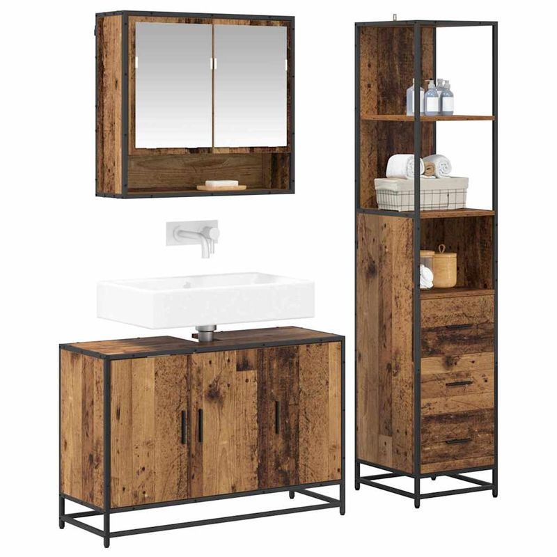 Casa si Gradina - Mobilier - Seturi de mobilier - Seturi baie - Set de mobilier pentru baie 3 pcs Lemn Vechi Lemn compozit - Infinity.ro