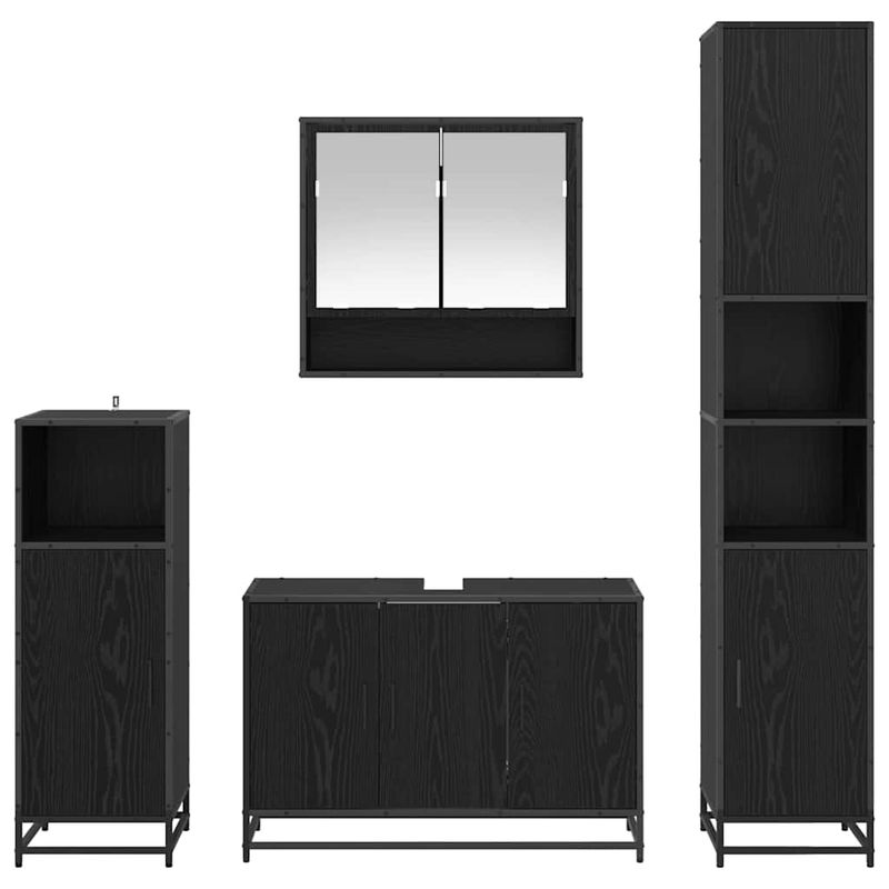 Casa si Gradina - Mobilier - Seturi de mobilier - Seturi baie - Set de mobilier pentru baie 4 pcs Stejar Negru Lemn compozit - Infinity.ro