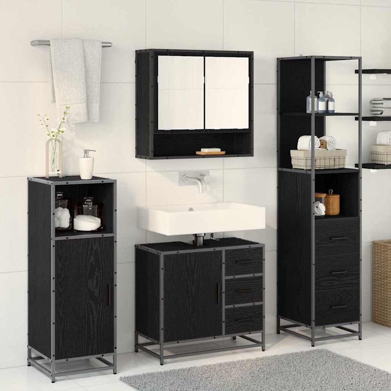 Casa si Gradina - Mobilier - Seturi de mobilier - Seturi baie - Set de mobilier pentru baie 3 pcs Stejar Negru Lemn compozit - Infinity.ro