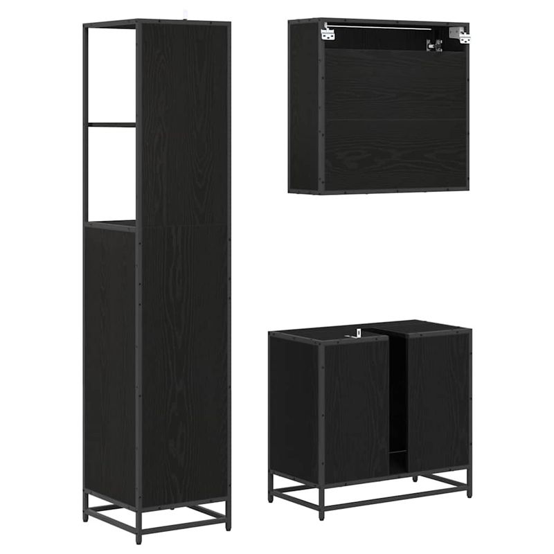 Casa si Gradina - Mobilier - Seturi de mobilier - Seturi baie - Set de mobilier pentru baie 3 pcs Stejar Negru Lemn compozit - Infinity.ro