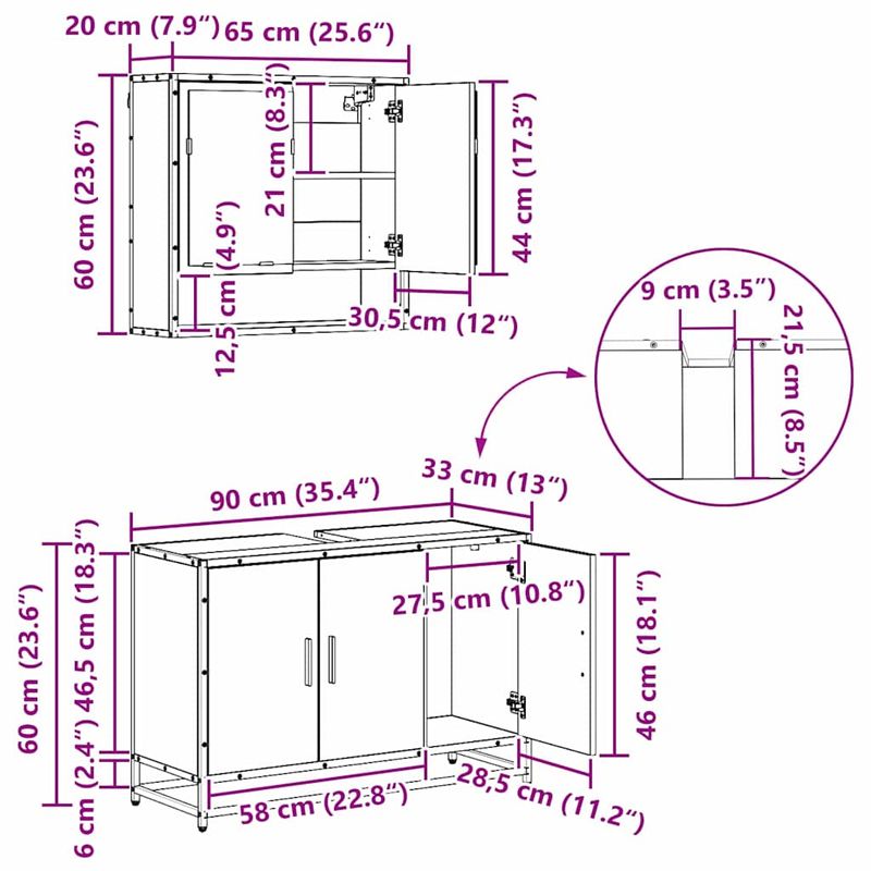 Casa si Gradina - Mobilier - Seturi de mobilier - Seturi baie - Set de mobilier pentru baie 3 pcs Lemn Vechi Lemn compozit - Infinity.ro