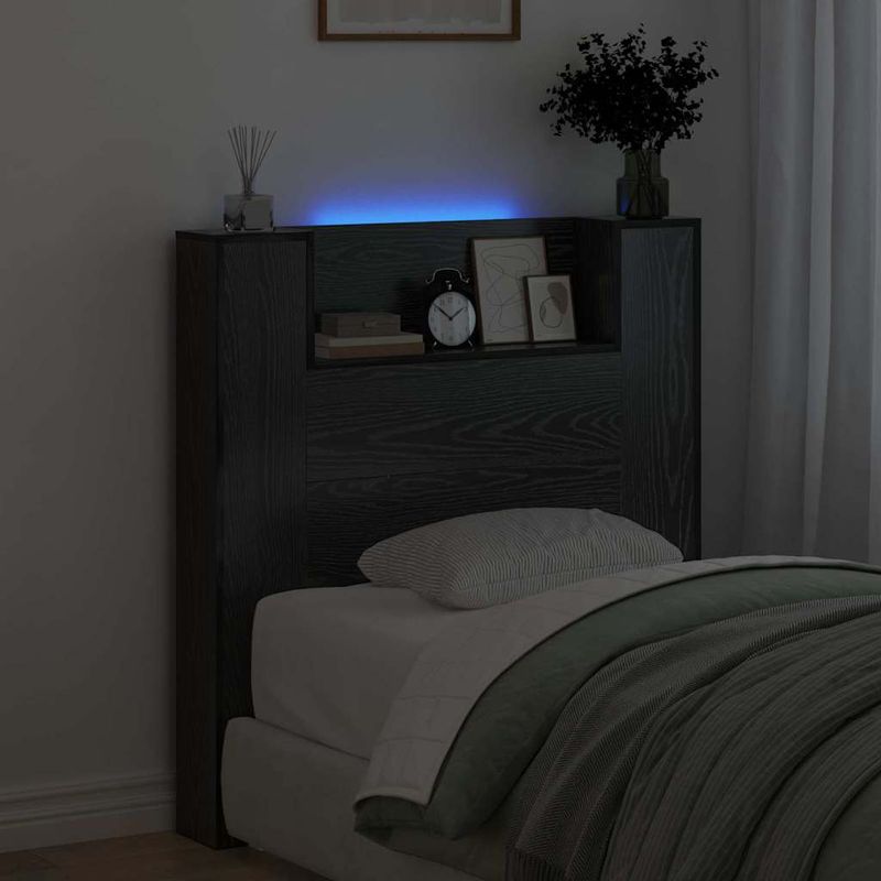Casa si Gradina - Mobilier - Paturi si accesorii - Accesorii paturi - Tablie de pat cu LED, albastru, 203x16x78/88 cm, textil - Infinity.ro