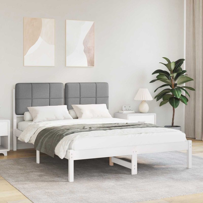 Casa si Gradina - Mobilier - Paturi si accesorii - Paturi - Cadru de pat cu tablie tapitata Gri deschis 135 x 190 cm - Infinity.ro