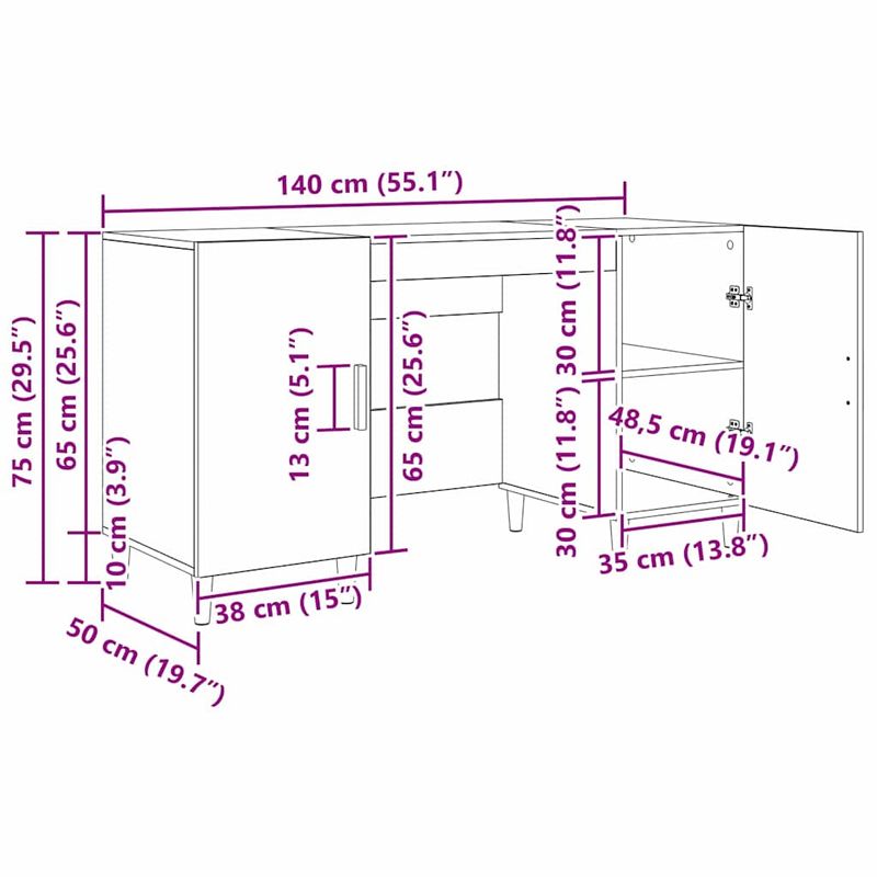 Casa si Gradina - Mobilier - Mese si birouri - Birouri - Birou cu raft cu usa Lemn Vechi 140 x 50 x 75 cm Lemn compozit - Infinity.ro