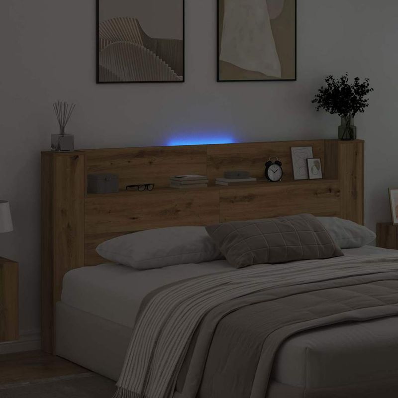 Casa si Gradina - Mobilier - Paturi si accesorii - Accesorii paturi - Tablie de pat cu LED, albastru, 180x5x118/128 cm, textil - Infinity.ro