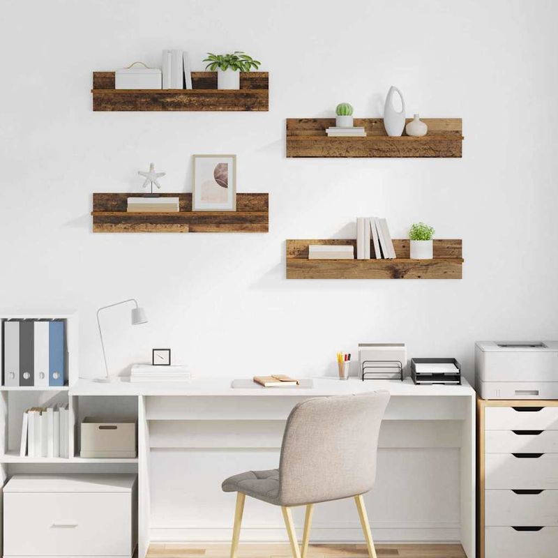 Casa si Gradina - Mobilier - Biblioteci si rafturi - Rafturi - Semele de perete cu raft 4 pcs Lemn Vechi 80 x 11,5 x 18 cm - Infinity.ro