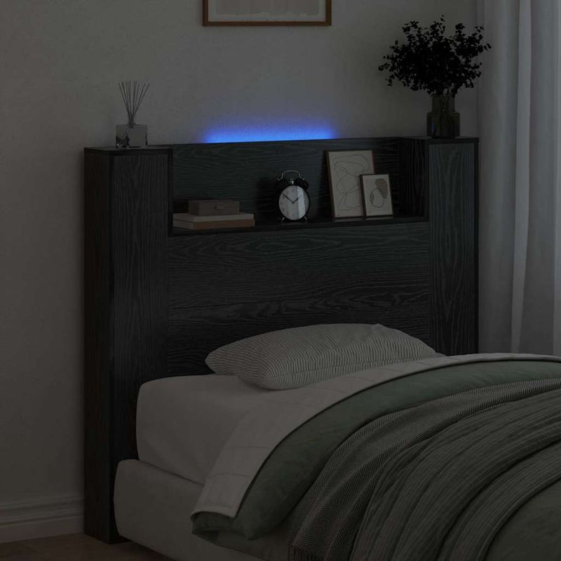 Casa si Gradina - Mobilier - Paturi si accesorii - Accesorii paturi - Tablie de pat cu LED, albastru, 83x16x78/88 cm, textil - Infinity.ro