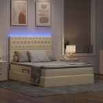 Casa si Gradina - Mobilier - Paturi si accesorii - Paturi - Pat cu lumini cu banda LED Creme 140 x 200 cm tesatura - Infinity.ro
