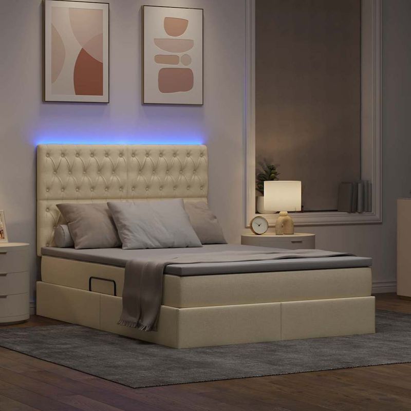 Casa si Gradina - Mobilier - Paturi si accesorii - Paturi - Pat cu lumini cu banda LED Creme 140 x 200 cm tesatura - Infinity.ro