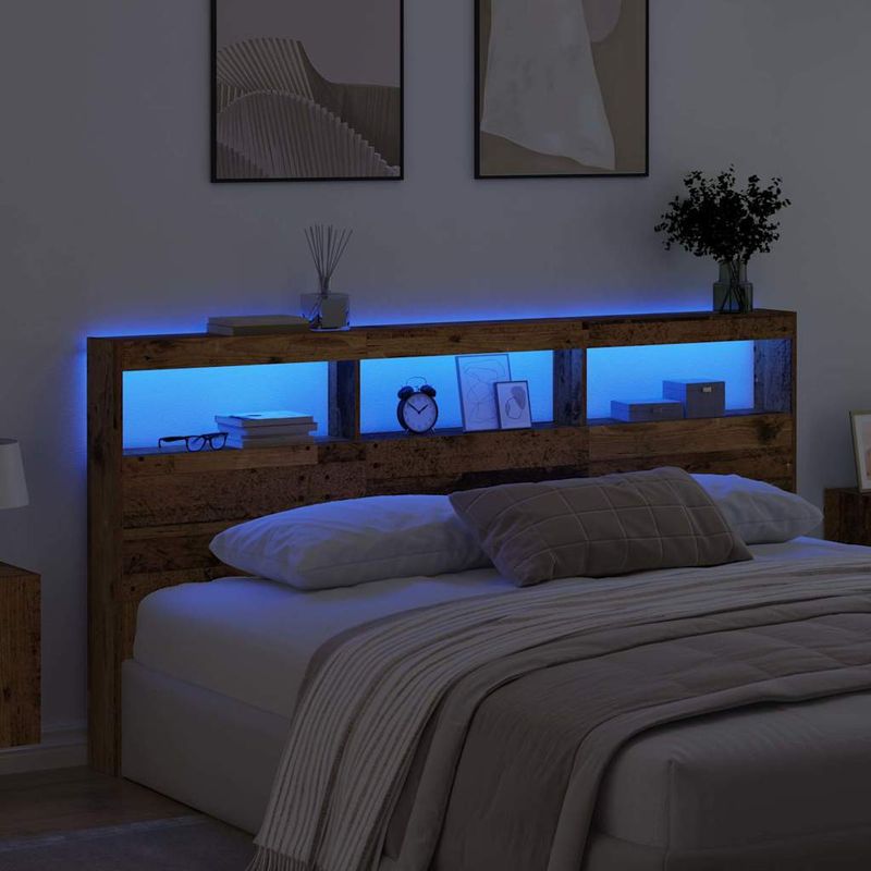 Casa si Gradina - Mobilier - Paturi si accesorii - Accesorii paturi - Tablie de pat cu LED, albastru inchis, 203x16x78/88 cm, catifea - Infinity.ro