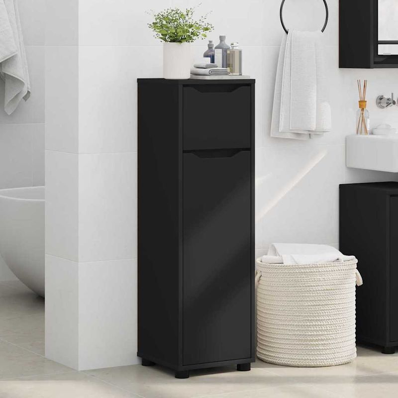 Casa si Gradina - Mobilier - Mobilier baie - Corpuri baie - Dulap de Baie cu sertar Negru 30,5 x 30 x 101 cm Lemn compozit - Infinity.ro