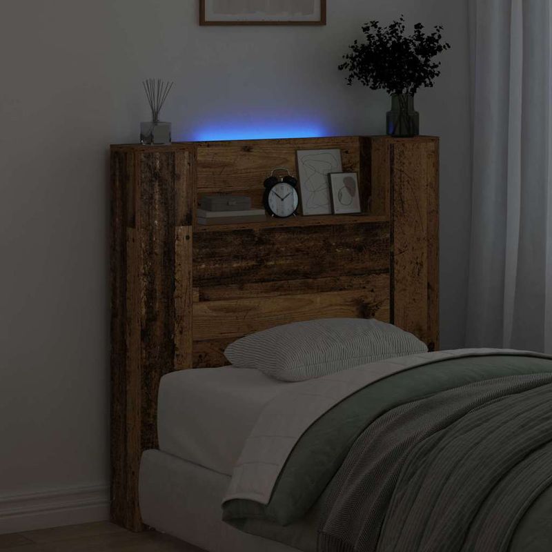 Casa si Gradina - Mobilier - Paturi si accesorii - Accesorii paturi - Tablie de pat cu LED, albastru inchis, 200x5x78/88 cm, catifea - Infinity.ro