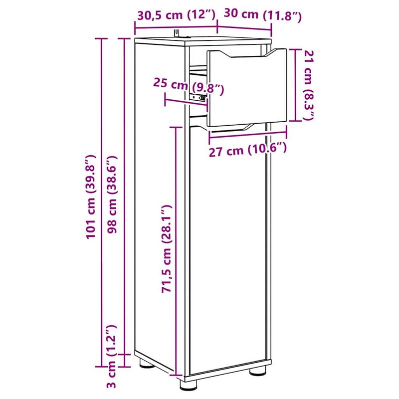 Casa si Gradina - Mobilier - Mobilier baie - Corpuri baie - Dulap de Baie cu sertar Alb 30,5 x 30 x 101 cm Lemn compozit - Infinity.ro