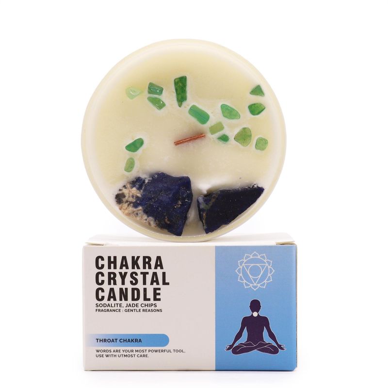 Casa si Gradina - Decoratiuni - Aromaterapie si lumanari - Lumanari si candele - Lumanare din ceara de soia cu cristale naturale | Chakra 5 Vishuddha - Infinity.ro