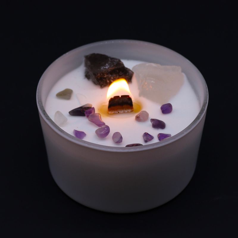 Casa si Gradina - Decoratiuni - Aromaterapie si lumanari - Lumanari si candele - Lumânare din ceară de soia cu cristale naturale | Chakra 7 Sahasrara - Infinity.ro