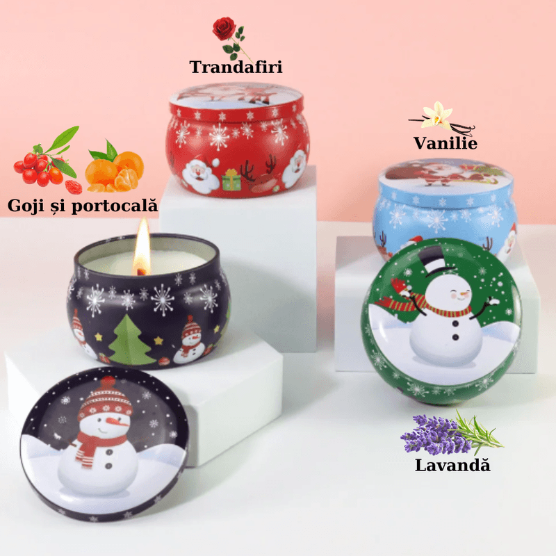 Casa si Gradina - Decoratiuni - Aromaterapie si lumanari - Lumanari si candele - Set 4 lumânări parfumate în cutii metalice „Magia iernii” - Infinity.ro