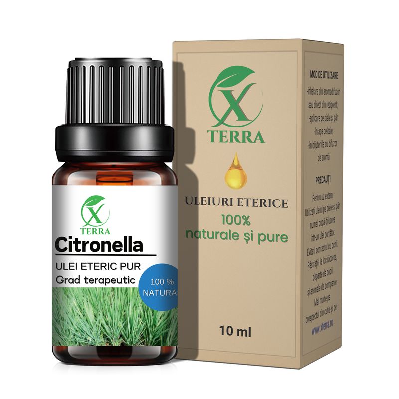 Casa si Gradina - Decoratiuni - Aromaterapie si lumanari - Uleiuri esentiale aromaterapie - Ulei esențial de Citronella | Ulei eteric 100% natural și pur | 10 ml | XTERRA® - Infinity.ro
