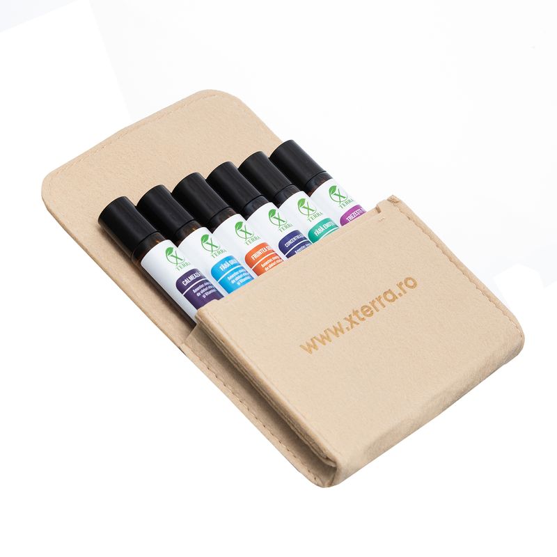 Casa si Gradina - Decoratiuni - Aromaterapie si lumanari - Uleiuri esentiale aromaterapie - XTERRA | Set 6 sinergii de uleiuri esențiale 100% naturale + vitamina E | Etui crem - Infinity.ro
