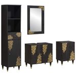 Casa si Gradina - Mobilier - Seturi de mobilier - Seturi baie - Set dulap baie cu sertar cu usa 4 pcs Negru Lemn de mango solid - Infinity.ro