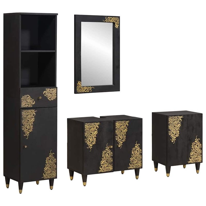 Casa si Gradina - Mobilier - Seturi de mobilier - Seturi baie - Set dulap baie cu sertar cu usa 4 pcs Negru Lemn de mango solid - Infinity.ro