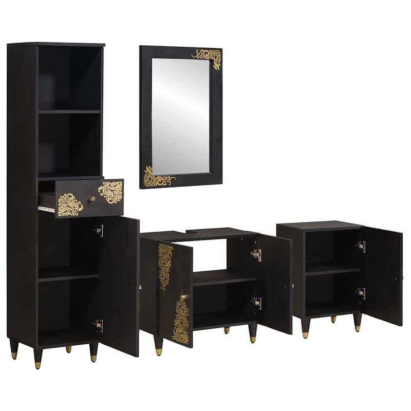 Casa si Gradina - Mobilier - Seturi de mobilier - Seturi baie - Set dulap baie cu sertar cu usa 4 pcs Negru Lemn de mango solid - Infinity.ro