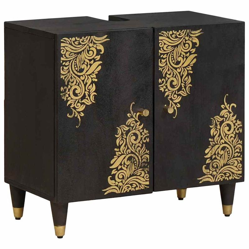 Casa si Gradina - Mobilier - Seturi de mobilier - Seturi baie - Set dulap baie cu sertar cu usa 4 pcs Negru Lemn de mango solid - Infinity.ro