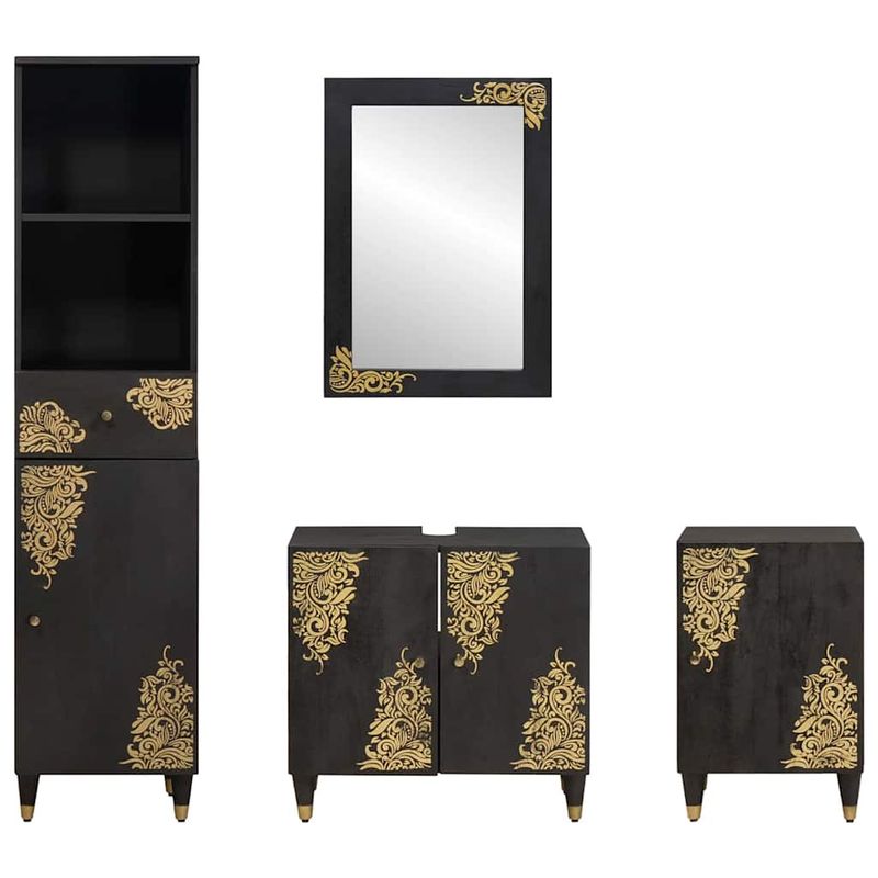 Casa si Gradina - Mobilier - Seturi de mobilier - Seturi baie - Set dulap baie cu sertar cu usa 4 pcs Negru Lemn de mango solid - Infinity.ro