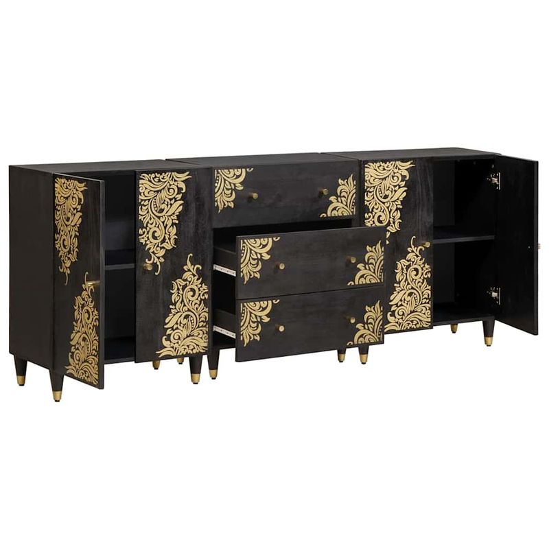 Casa si Gradina - Mobilier - Dulapuri si sifoniere - Dulapuri - Set dulap baie 3 pcs Negru 180 x 33 x 75 cm Lemn de mango solid - Infinity.ro