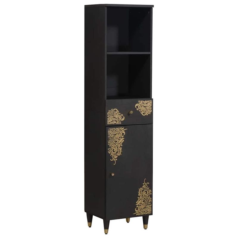 Casa si Gradina - Mobilier - Seturi de mobilier - Seturi baie - Set dulap baie cu sertar cu usa 3 pcs Negru Lemn de mango solid - Infinity.ro