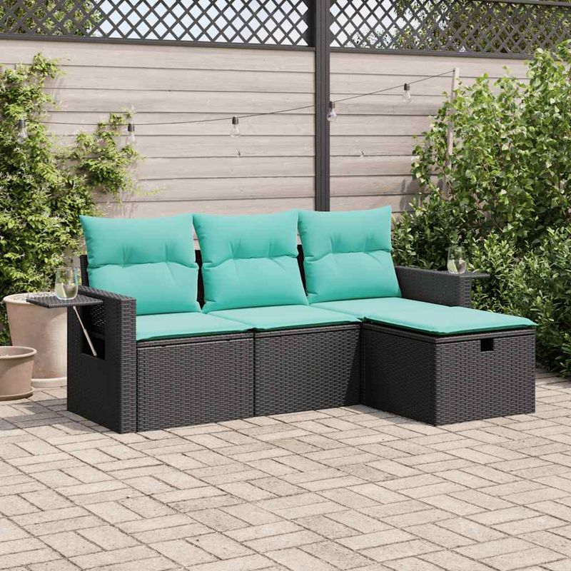 Casa si Gradina - Gradina si terasa - Mobilier exterior - Seturi mobila gradina - Set mobilier de gradina cu perne, 4 piese, negru, poliratan - Infinity.ro