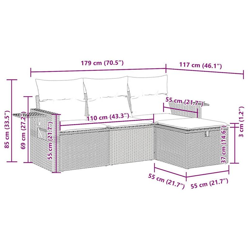 Casa si Gradina - Gradina si terasa - Mobilier exterior - Seturi mobila gradina - Set mobilier de gradina cu perne, 4 piese, negru, poliratan - Infinity.ro
