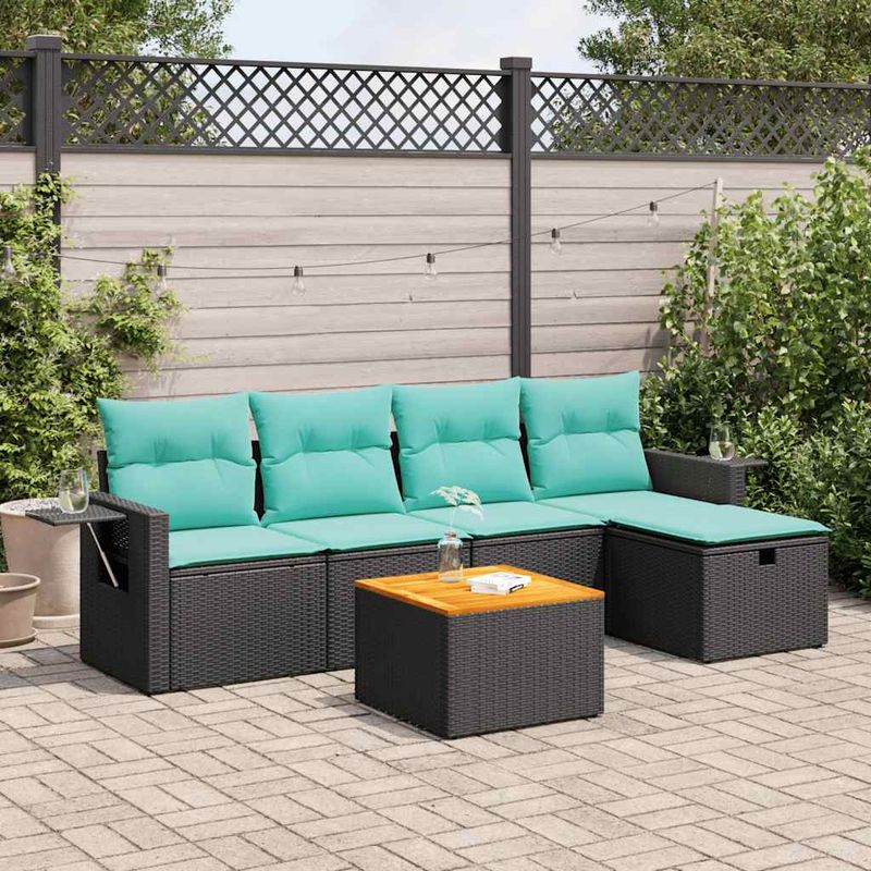 Casa si Gradina - Gradina si terasa - Mobilier exterior - Seturi mobila gradina - Set mobilier de gradina cu perne, 6 piese, negru, poliratan - Infinity.ro