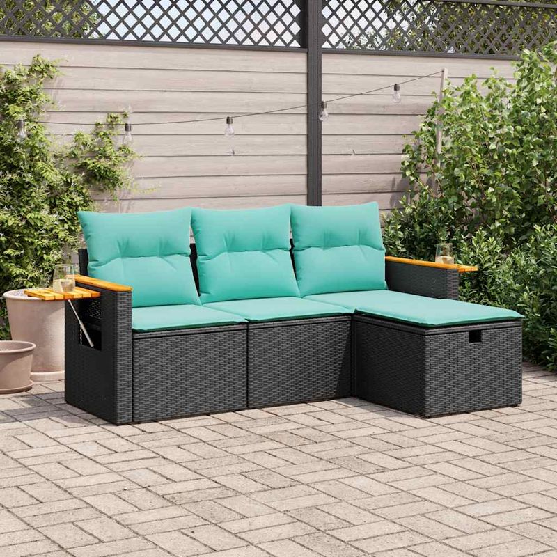 Casa si Gradina - Gradina si terasa - Mobilier exterior - Seturi mobila gradina - Set mobilier de gradina cu perne, 4 piese, negru, poliratan - Infinity.ro