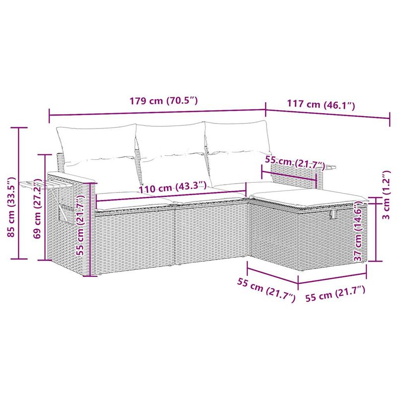 Casa si Gradina - Gradina si terasa - Mobilier exterior - Seturi mobila gradina - Set mobilier de gradina cu perne, 4 piese, negru, poliratan - Infinity.ro