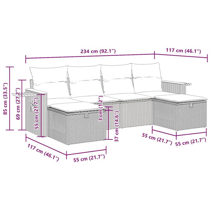 Casa si Gradina - Gradina si terasa - Mobilier exterior - Seturi mobila gradina - Set mobilier de gradina cu perne, 6 piese, negru, poliratan - Infinity.ro