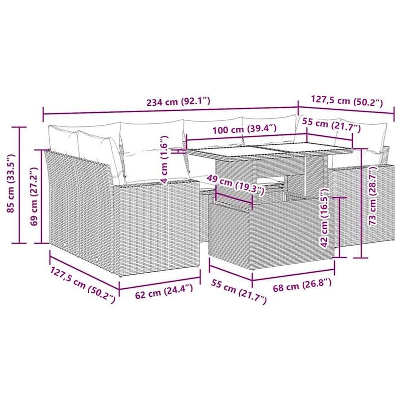 Casa si Gradina - Gradina si terasa - Mobilier exterior - Seturi mobila gradina - Set canapele gradina perne 7 piese negru, poliratan/lemn acacia - Infinity.ro