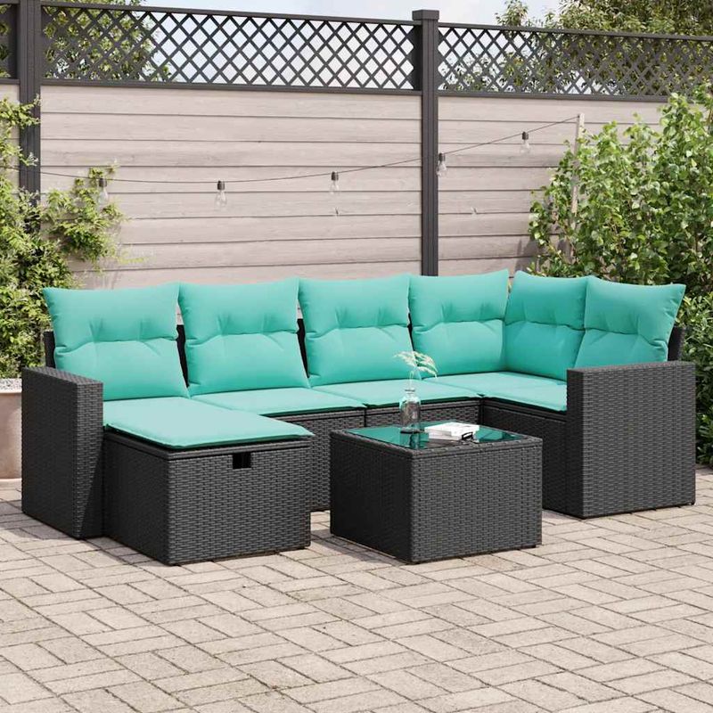 Casa si Gradina - Gradina si terasa - Mobilier exterior - Seturi mobila gradina - Set canapele de gradina cu perne, 7 piese, negru, poliratan - Infinity.ro