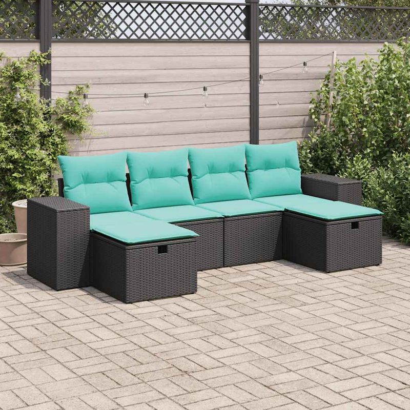 Casa si Gradina - Gradina si terasa - Mobilier exterior - Seturi mobila gradina - Set mobilier de gradina cu perne, 6 piese, negru, poliratan - Infinity.ro