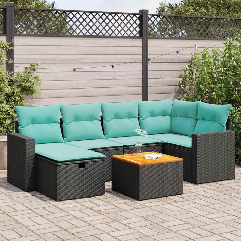 Casa si Gradina - Gradina si terasa - Mobilier exterior - Seturi mobila gradina - Set canapele de gradina cu perne, 7 piese, negru, poliratan - Infinity.ro